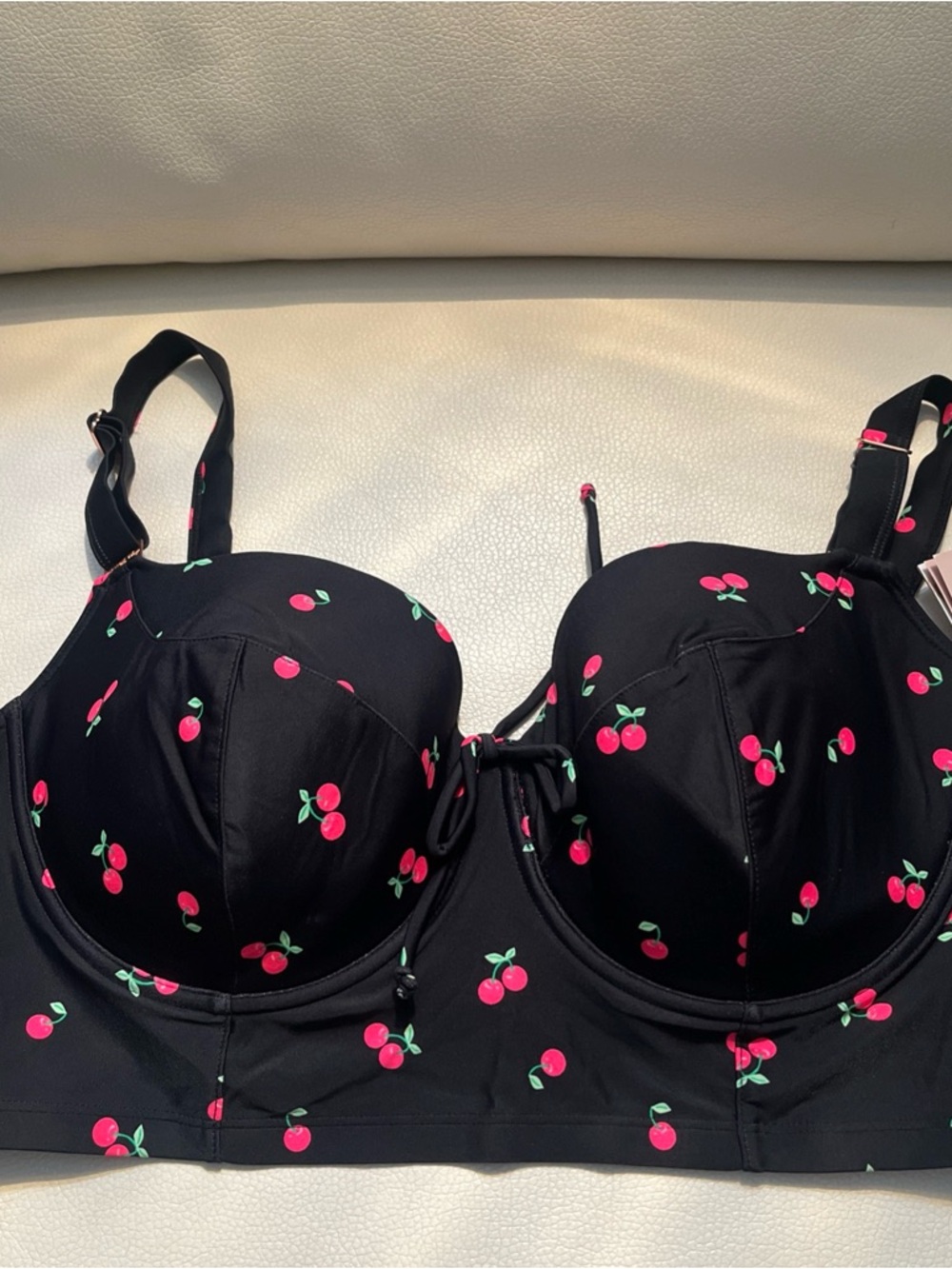 NWT smart & sexy Black Longline Bra with Cherry Print 38DD